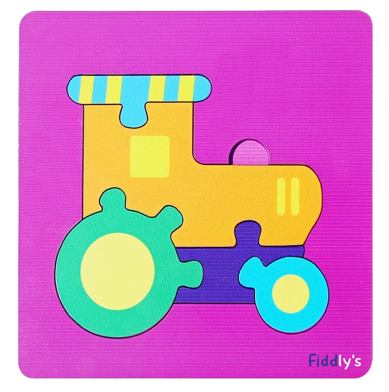 Fiddlys 3D Wooden Jigsaw Puzzles for Kids - 4 Pack Cute Cartoon Baby Animal & Vehicle Puzzles - Educational STEM Toys for Toddlers & Children - Perfect for Birthday Gifts, Classroom Activities & Family Game Night