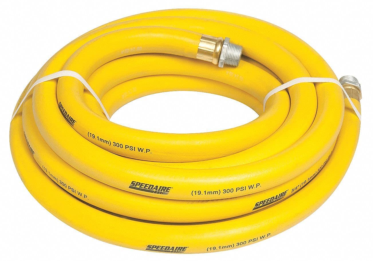 Speedaire 25 ft. Nitrile Oil Resistant Air Hose - 300 psi Max Pressure, Yellow (Model 4XR59) - Ideal for Automotive, Industrial & Pneumatic Tools