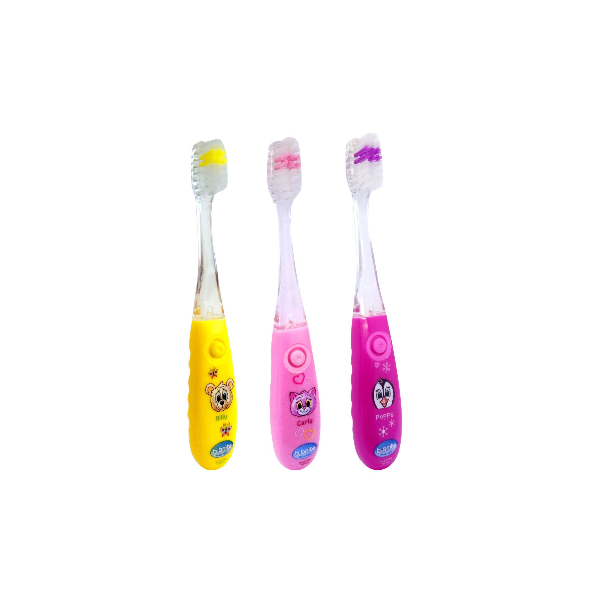 Kids Electric Toothbrush with Flashing Timer - Pack of 3 for Girls - Club Cutie Design | Fun Way to Encourage 2-Minute Brushing Habit for Children's Dental Care