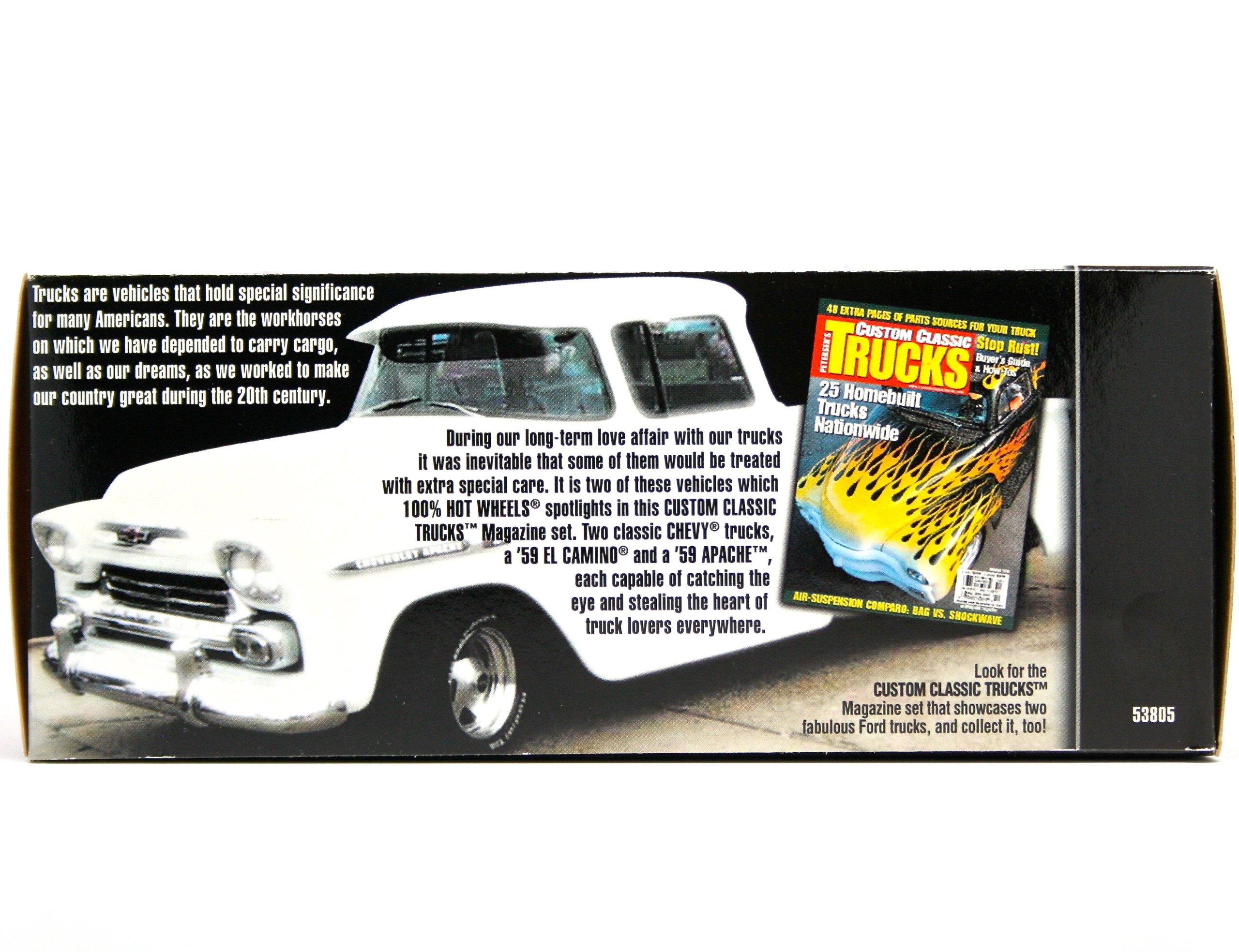 Mattel Hot Wheels 2002 Petersen's Custom Classic Trucks Magazine 1:64 Scale 2-Car Set - '59 El Camino & '69 Chevy Apache Die-Cast Model Trucks - Collector's Edition for Kids & Adults - Perfect for Display, Play & Gifting