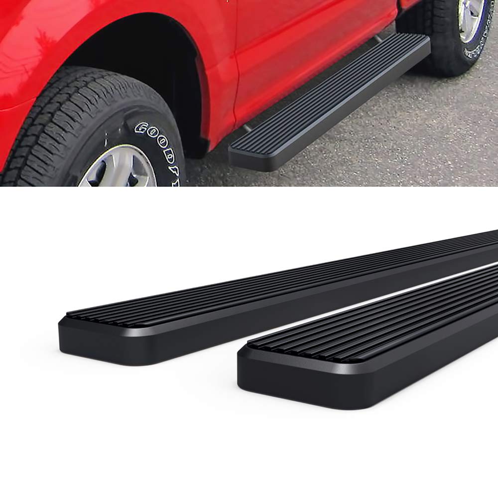 APS 5-Inch Black Stainless Steel Running Boards for Ford F150 2015-2025 & F-250/F-350 Super Duty 2017-2025 - Nerf Bars Side Steps for Enhanced Truck Access and Style