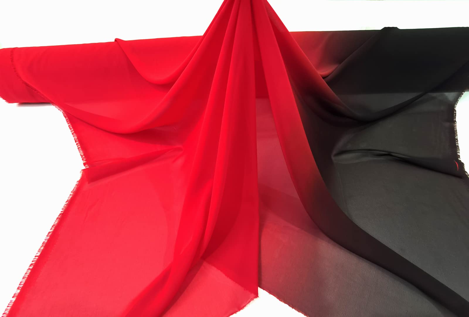 100D Black & Red Ombre Chiffon Fabric - Premium 2-Tone Shading Material for Dresses, Skirts, Scarves & Dance Costumes - DIY Sewing & Fashion Design - Perfect for Evening Gowns, Flowy Skirts & Elegant Scarves