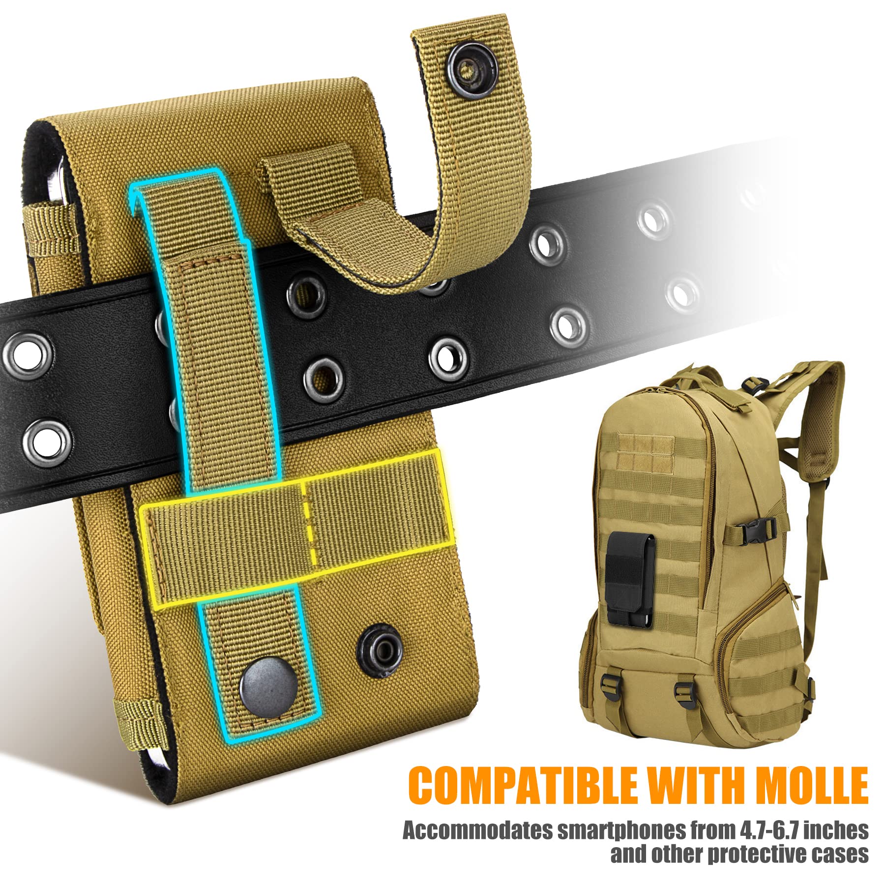 IronSeals Tactical Molle Phone Case - Heavy Duty Belt Holster Pouch with Flag Patch for iPhone 16 Pro Max/16 Plus/16 Pro/16/15 Pro Max/14 Pro Max/13 Pro Max/12 Pro Max & Galaxy S24 Ultra - Perfect for Outdoor Adventures, Military Use & Tactical Gear Enthusiasts