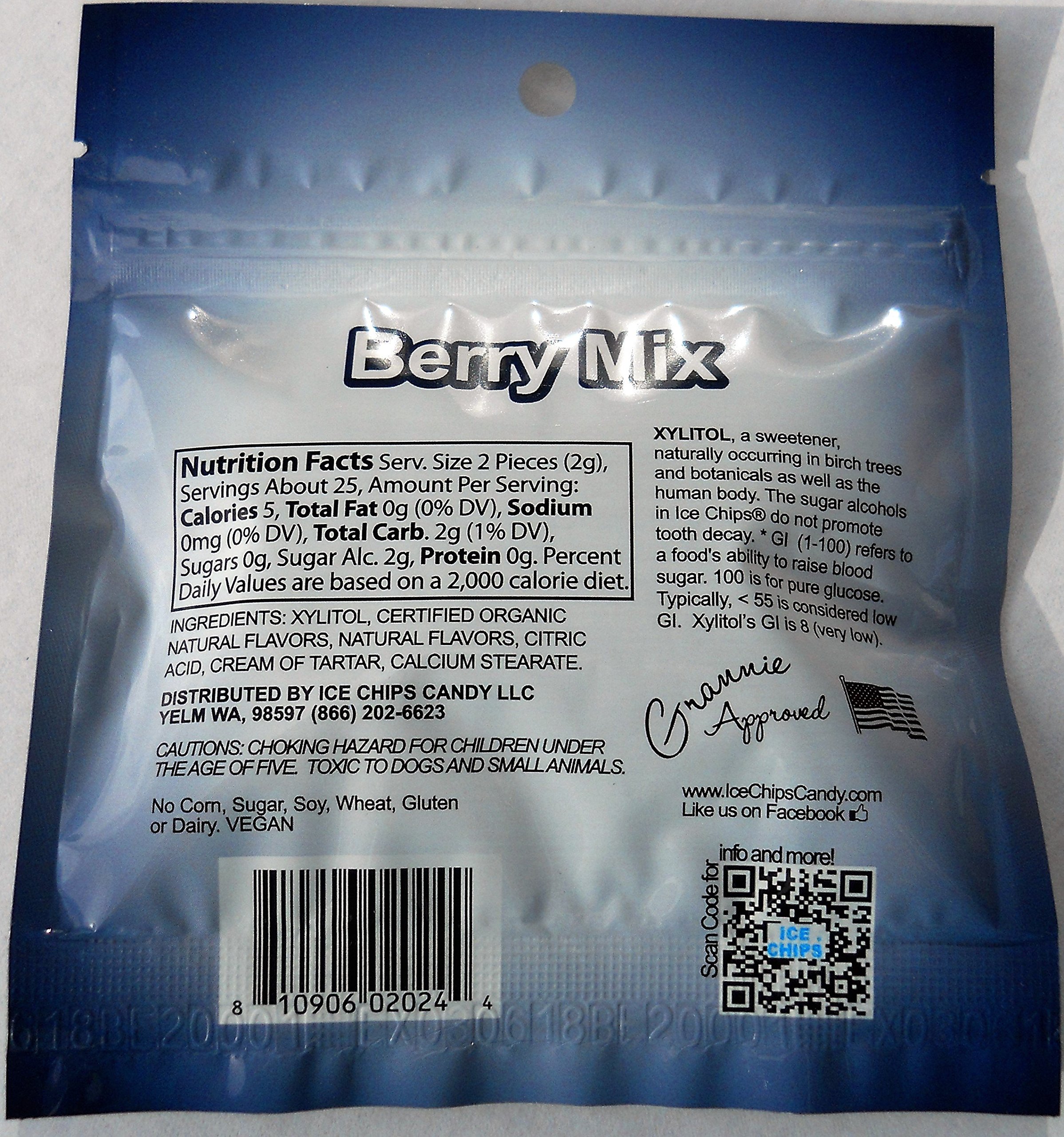 Sugar-Free Ice Chips Candy in Resealable Bags - 12 Pack Berry Mix Flavors (Strawberry, Blueberry & Raspberry) | Keto-Friendly Low Carb Hard Candy for Office, Travel & Home Use