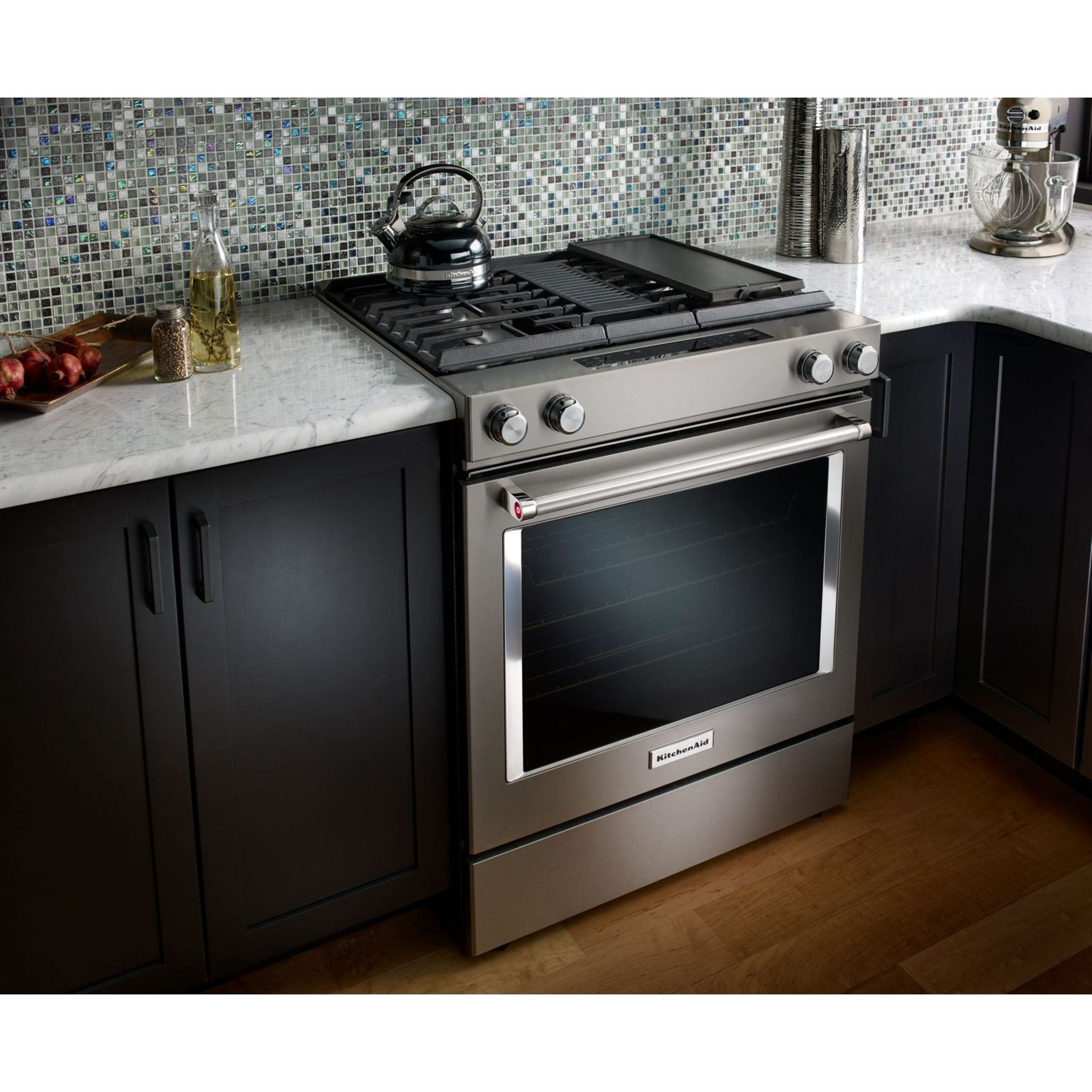 KitchenAid KSDG950ESS 30-Inch Slide-In Dual Fuel Range - Stainless Steel Gas Stove & Electric Oven for Professional Cooking & Baking at Home