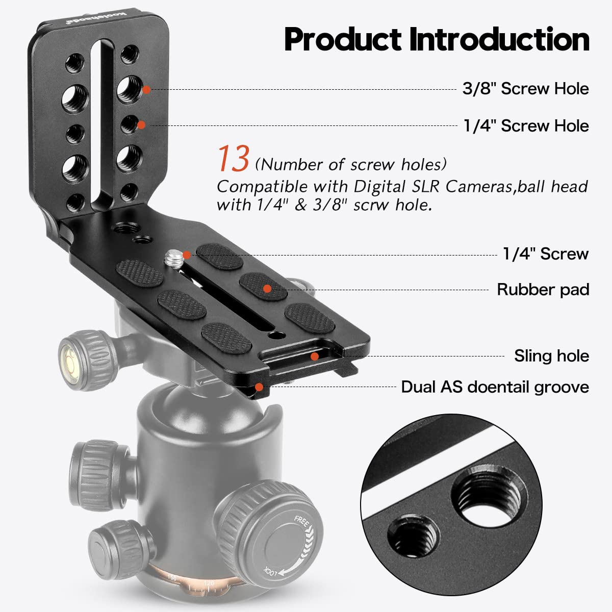 Koolehaoda L-Shaped Camera Bracket - Quick Release Vertical Video Shooting Plate with Arca Swiss Compatibility for DSLR Cameras - Perfect for Tripod Heads, Ballheads & Vlogging Setups