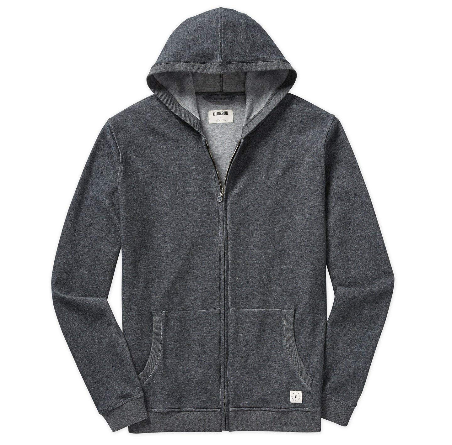 Linksoul Double Knit Full-Zip Hoodie for Men - Soft & Comfortable Pullover Sweatshirt for Casual Wear, Outdoor Activities & Travel