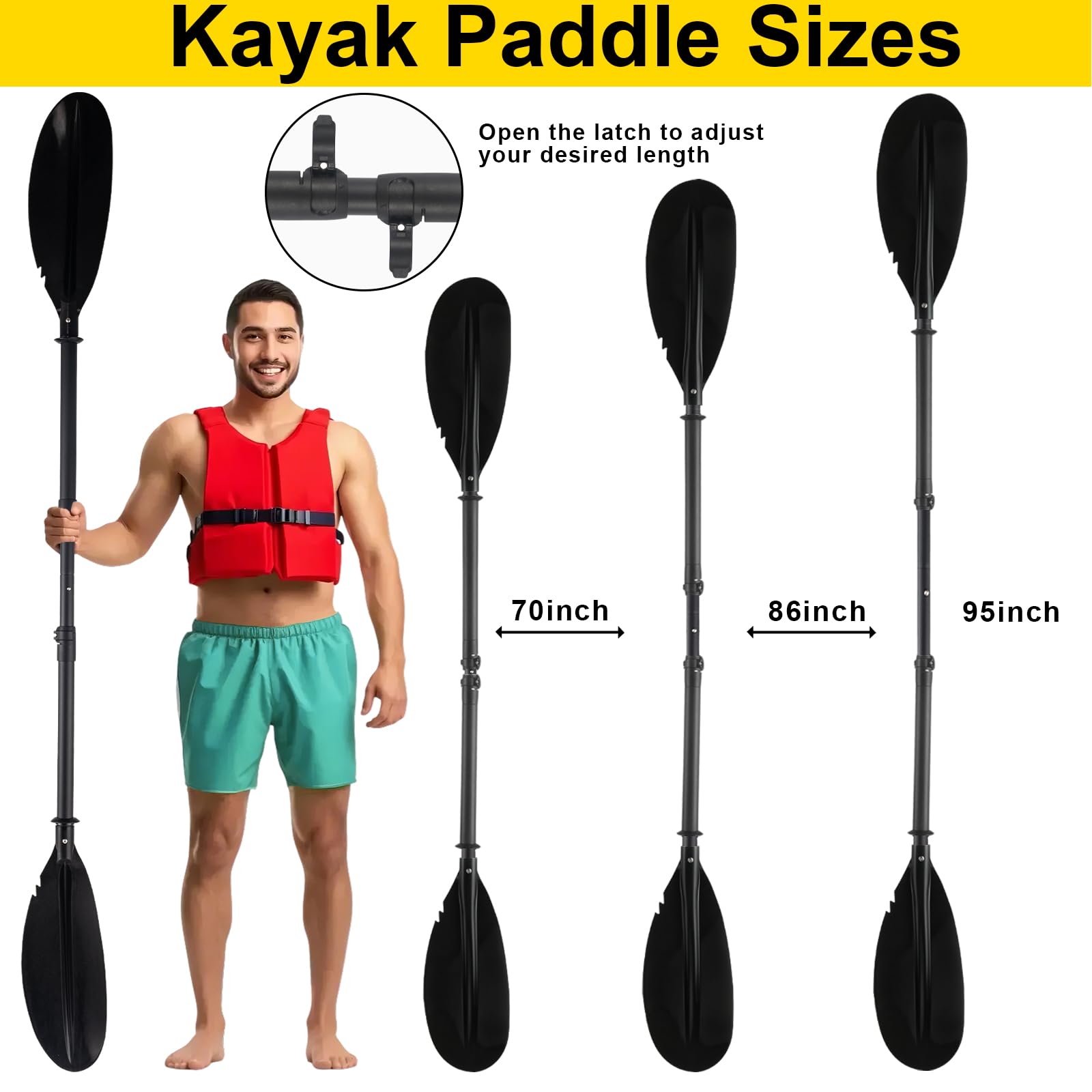 **Adjustable Kayak Paddle 70-95 Inch - Telescopic Canoe Oar for Fishing & Boating - Durable Steel Shaft with Paddle Leash - Perfect for Adults & Outdoor Water Sports**    *(Use Case: Ideal for kayaking, canoeing, fishing trips, and recreational water adventures.)*