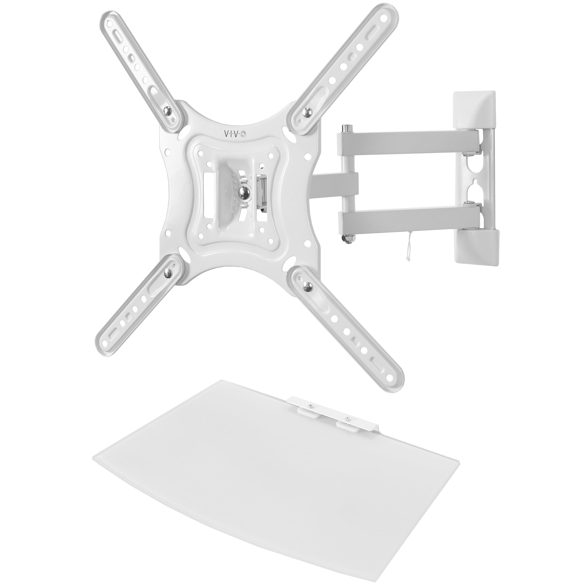 Universal TV Wall Mount Bracket for 23-55 Inch Flat Screen TVs with Tempered Glass Shelf - Perfect for Living Room, Bedroom & Home Theater Installation