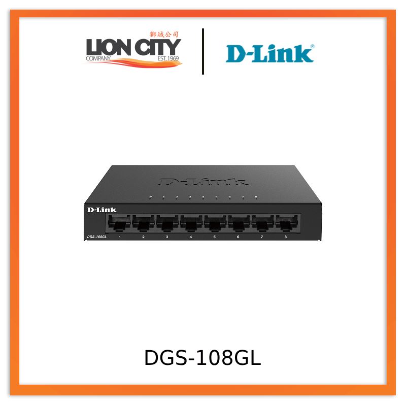 D-Link DGS-108 8-Port Gigabit Ethernet Switch - Unmanaged, Metal Housing, Plug & Play for Home & Office Network Expansion