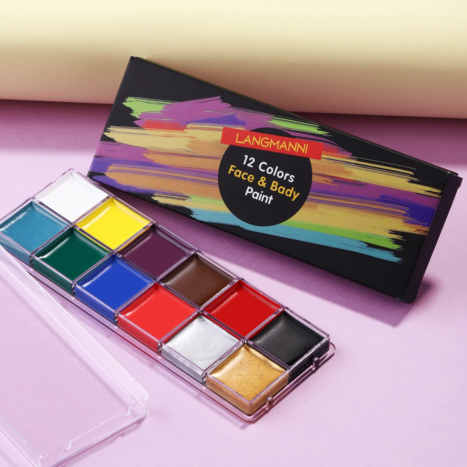 Hypoallergenic Neon Oil-Based Face & Body Paint Kit - Black & White Halloween Makeup Palette for Costume Parties, Cosplay & Special Effects | Safe for Sensitive Skin, Long-Lasting Pigments | Perfect for Halloween, Theater, Carnival & Festival Body Art