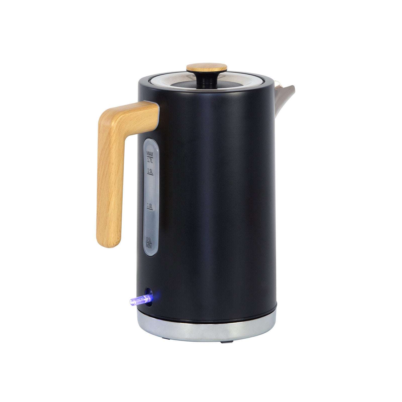 1.7L Black Kitchen Kettle & 2-Slice Toaster Set with Wood Accents - Perfect for Breakfast, Tea Time & Small Kitchen Spaces