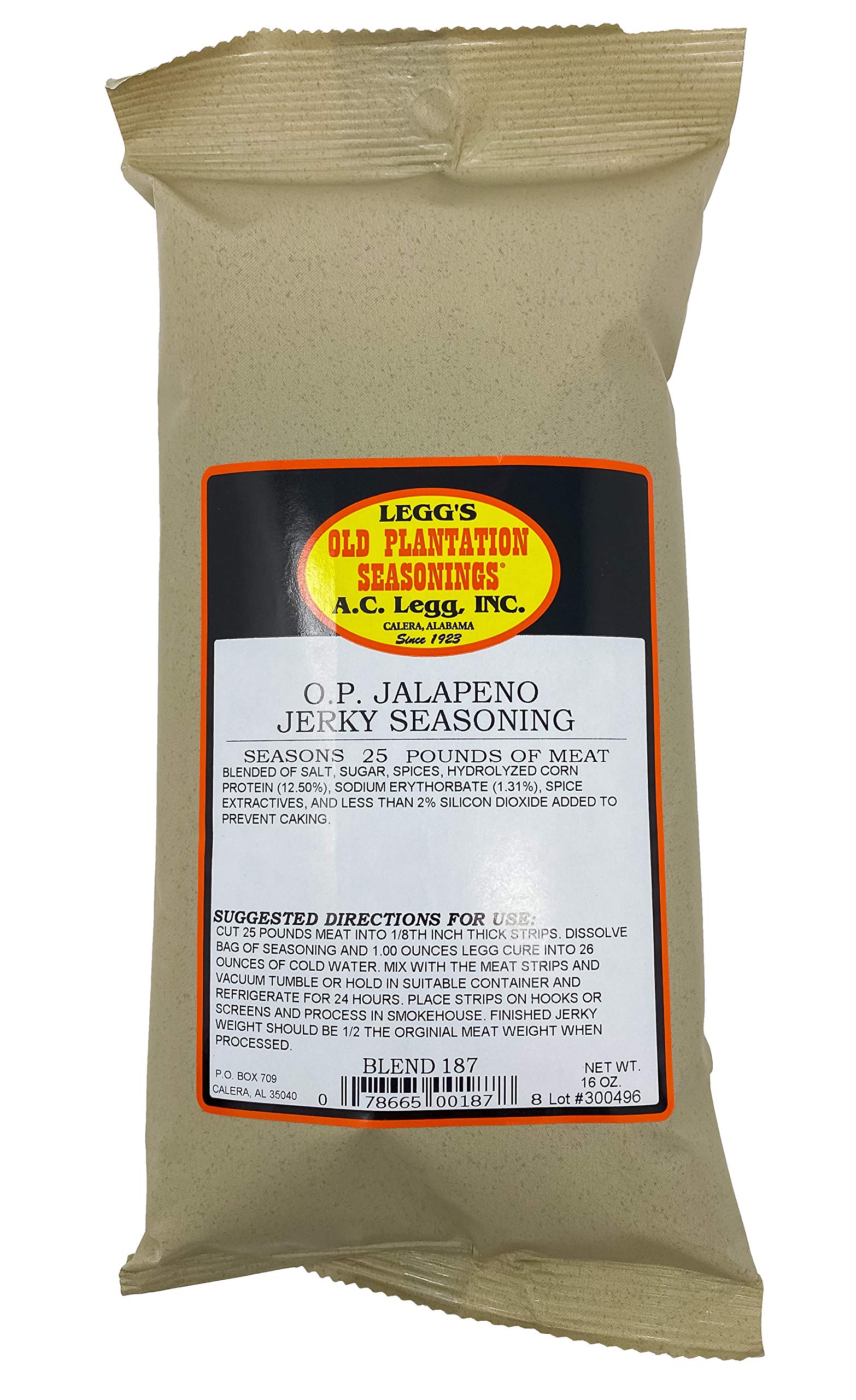 AC Legg Old Plantation Jalapeño Jerky Seasoning - 16oz Meat Rub for 25lbs Beef, Venison & Pork - Perfect for Homemade Jerky, Grilling & BBQ