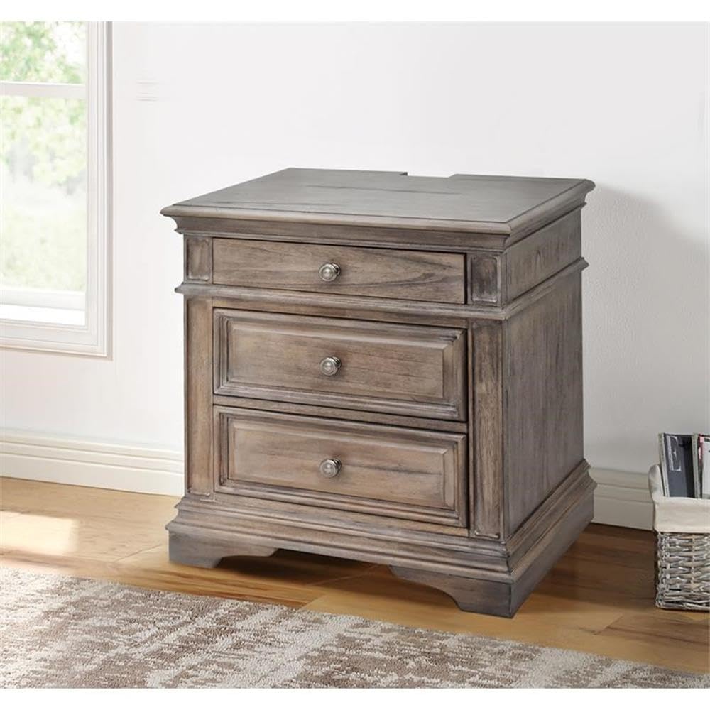 Pemberly Row Contemporary Driftwood Gray Wood 3-Drawer Nightstand - Modern Bedside Table for Bedroom, Living Room & Guest Room Storage