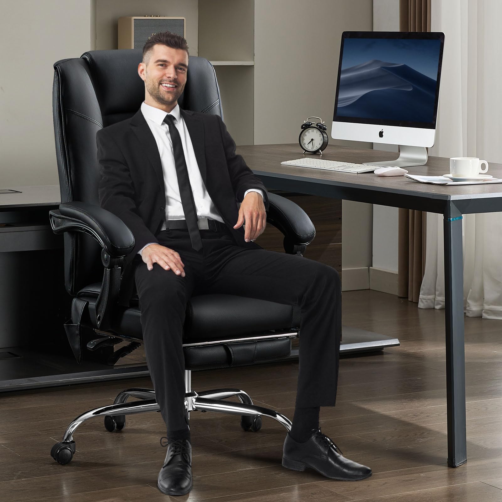 Ergonomic Massage Office Chair with Heat & 4 Vibration Points - Executive Reclining Chair with Footrest, Padded Armrests & Wheels - Perfect for Home Office, Gaming & Workspaces