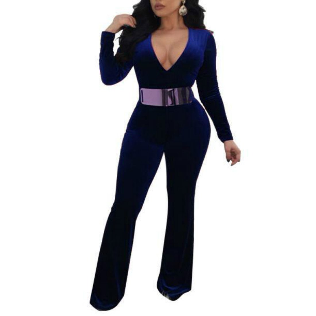 Stylish Women's Deep V Neck Long Sleeve Velvet Jumpsuit - Elegant One Piece Romper with Pants for Ladies | Perfect for Parties, Date Nights & Holiday Outfits