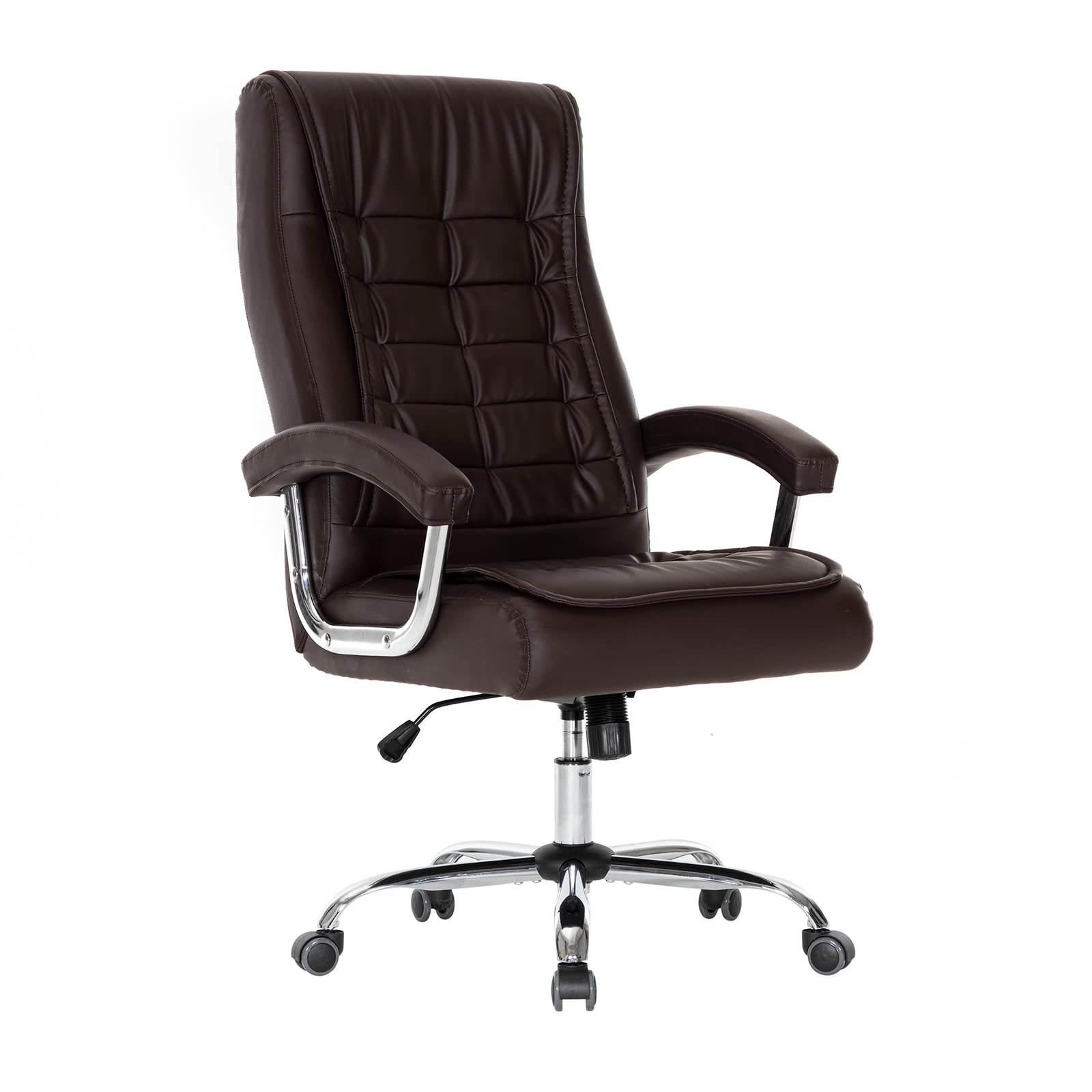 Premium Adjustable Leather Executive Office Chair - High Back Ergonomic Swivel Desk Chair with Padded Armrests & Spring Seat - Supports 350lbs - Perfect for Home Office & Workspaces (Brown)