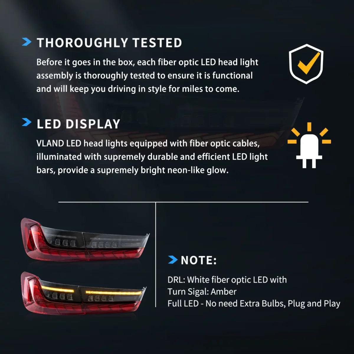 2018-2022 BMW 3 Series G20/G28/G80 LED Tail Lights Assembly with Sequential Turn Signals & Dynamic Welcome Light - Upgrade for Night Driving & Enhanced Visibility