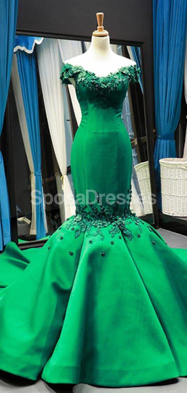 Elegant Off Shoulder Green Lace Mermaid Evening Gown - Formal Prom Dress for Women | Perfect for Homecoming, Wedding Guest & Special Occasions