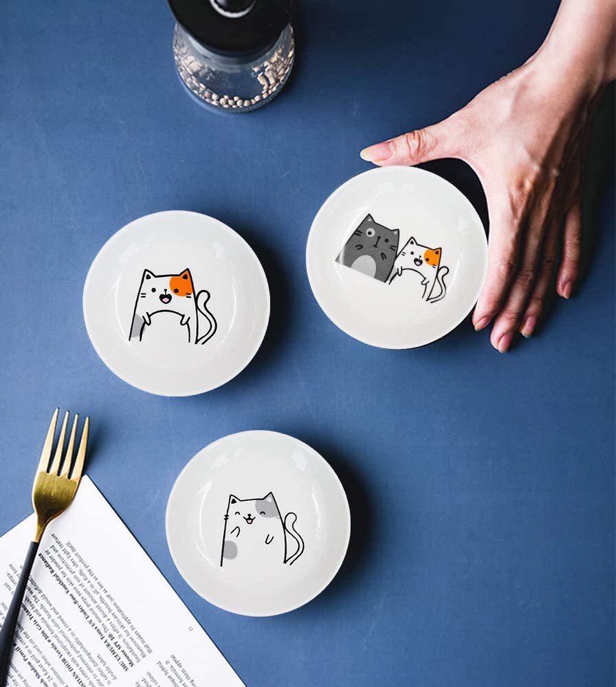 4-Piece Ceramic Cat-Shaped Condiment Dishes - Perfect for Sauces, Dips & Appetizers - Cute Pet-Themed Serving Plates for Dinner Parties & Home Decor