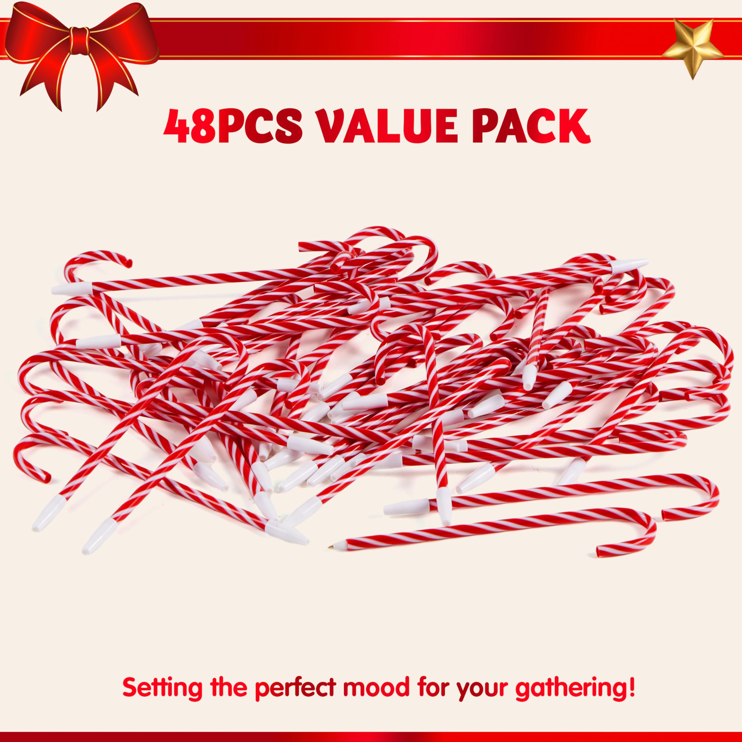 48 Pcs Christmas Candy Cane Ballpoint Pens with Snowman & Umbrella Design - Festive Holiday Stationery for School, Office, Party Favors & Gift Exchange