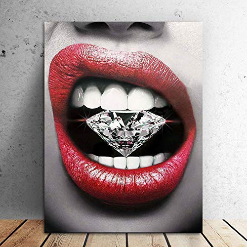 Sexy Red Lips Diamond Canvas Art Print - Modern Home Decor Oil Painting on Canvas (28