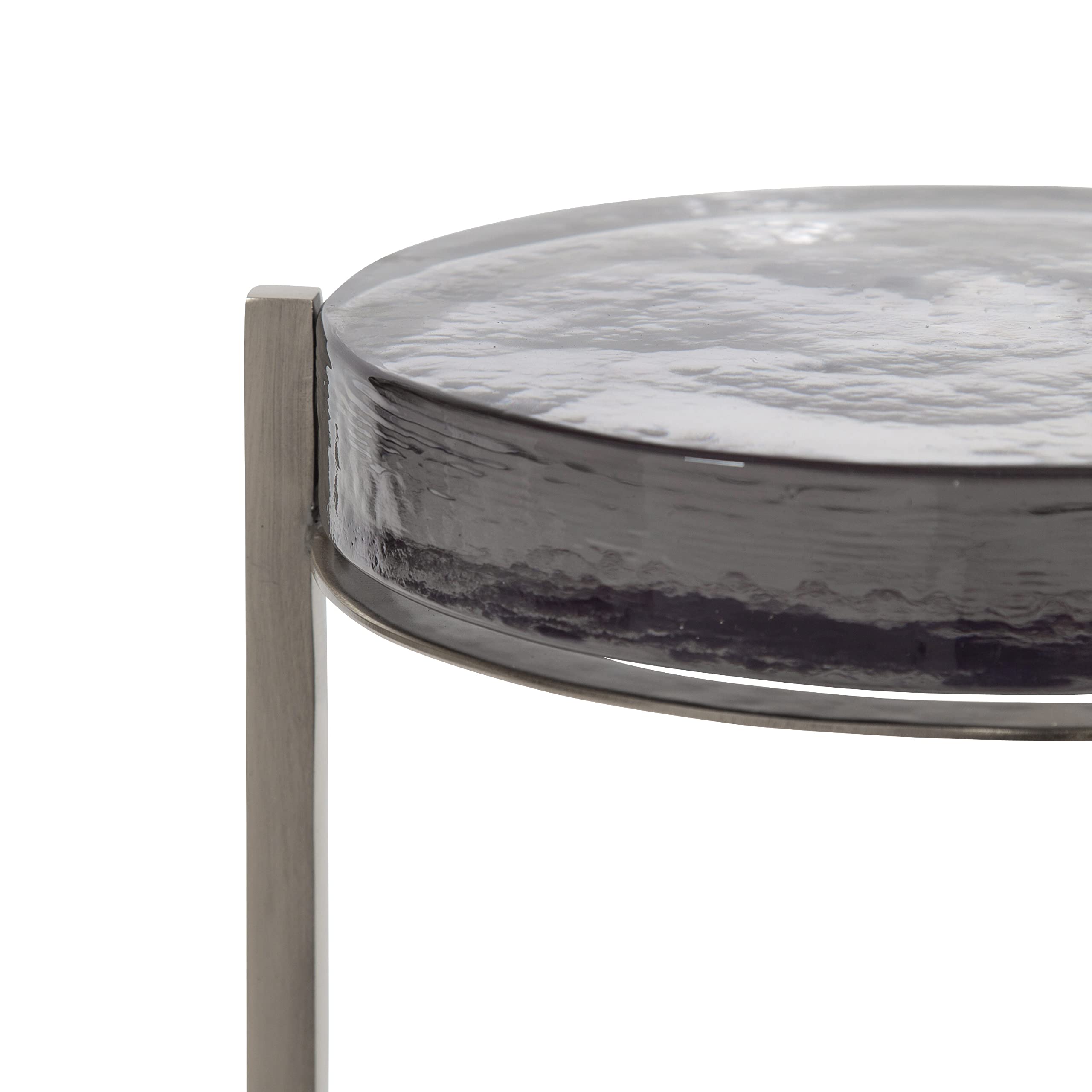 Kate & Laurel Aguilar Modern Side Table - 9x9x23 Inches, Silver Metal Frame with Tinted Glass Top - Compact Accent Table for Small Spaces | Perfect for Living Room, Bedroom, or Office Decor