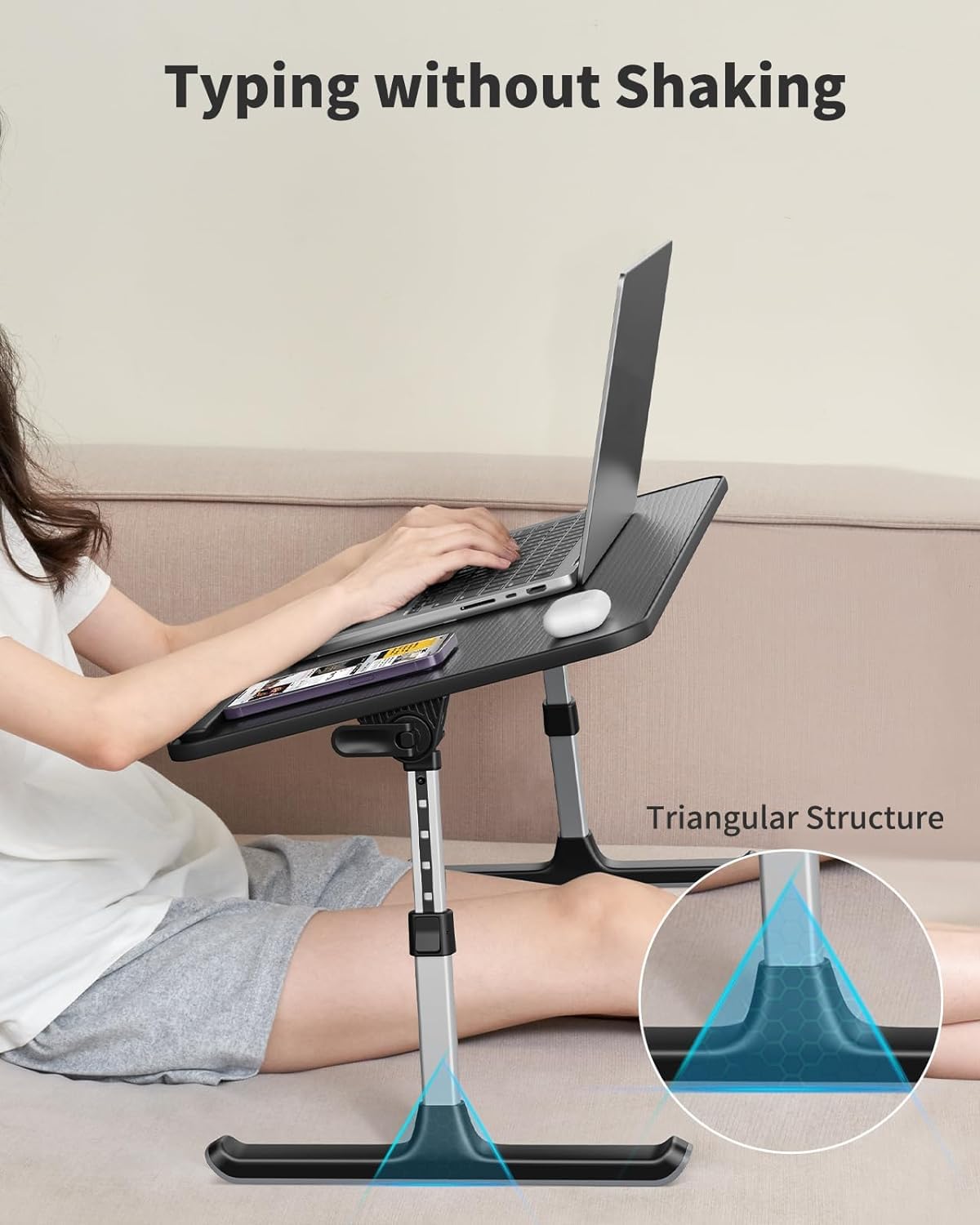 Adjustable Laptop Stand for Bed & Sofa - SAIJI Lightweight Foldable Lap Desk with Height & Angle Control, Portable Bed Tray Table for Adults & Kids - Perfect for Working, Studying, Reading & Watching Movies in Bed or on Couch (Black)