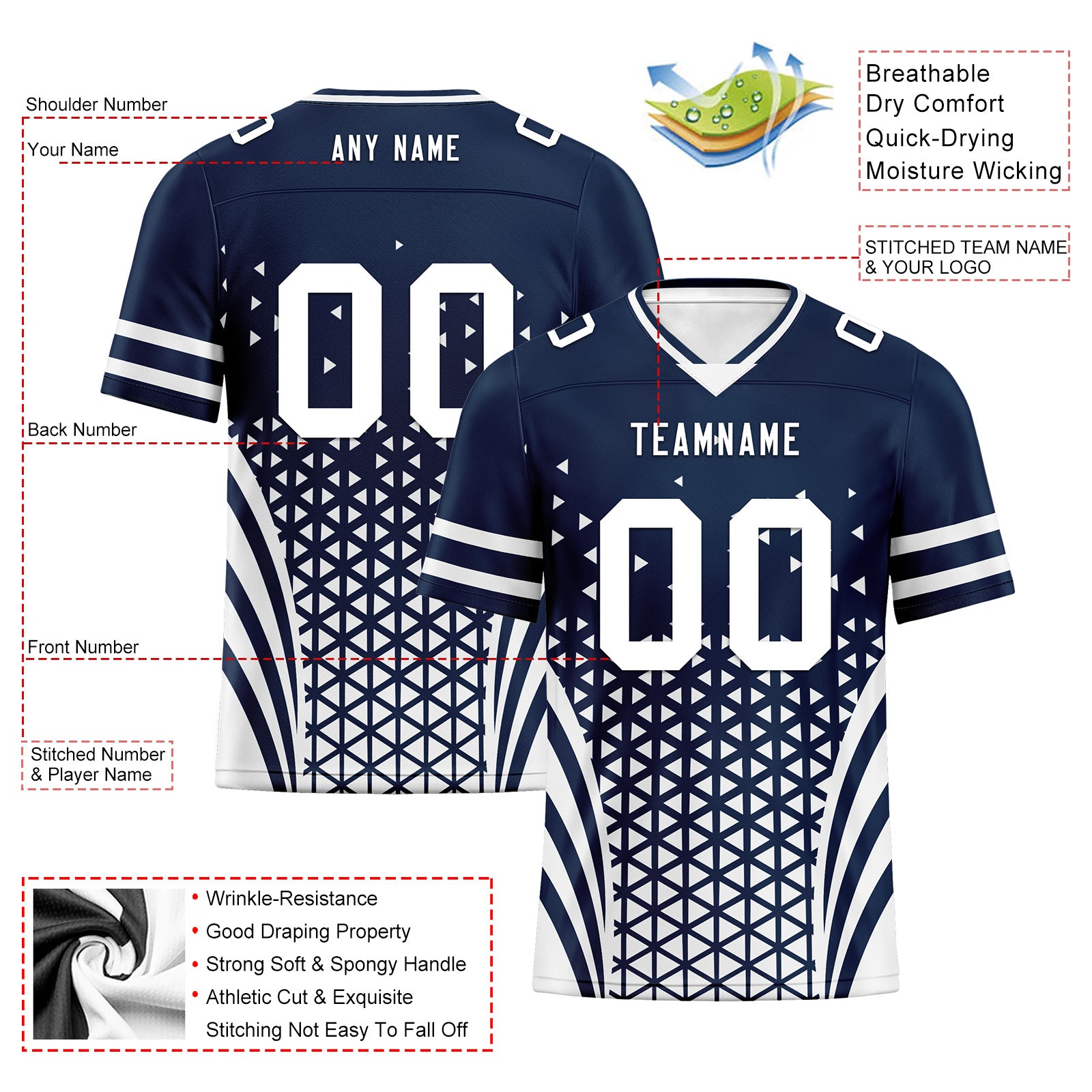 Custom Blue & White Texas Personalized Authentic Football Jersey FBJ02 D023033 - Perfect for Game Day, Tailgating & Fan Apparel Gifts