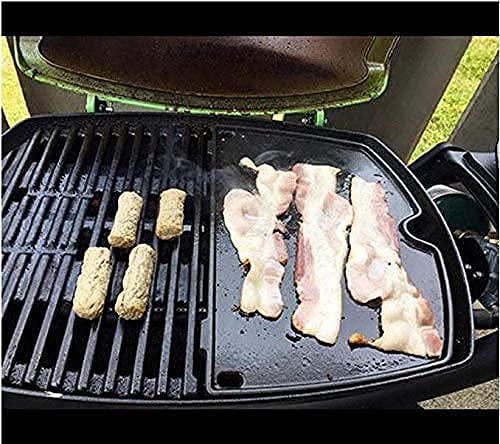 Uniflasy 7644 Cast Iron Cooking Grates & 6558 Griddle for Weber Q100 Q1000 Q120 Q1200 Baby Q Gas Grills Replacement Parts - Perfect for Backyard BBQs, Camping & Outdoor Cooking