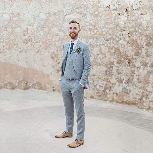 **Men's 3-Piece Retro Linen Wedding Suit Set - Grooms Blazer, Vest & Pants for Beach & Summer Weddings - Perfect for Outdoor Ceremonies & Formal Events**