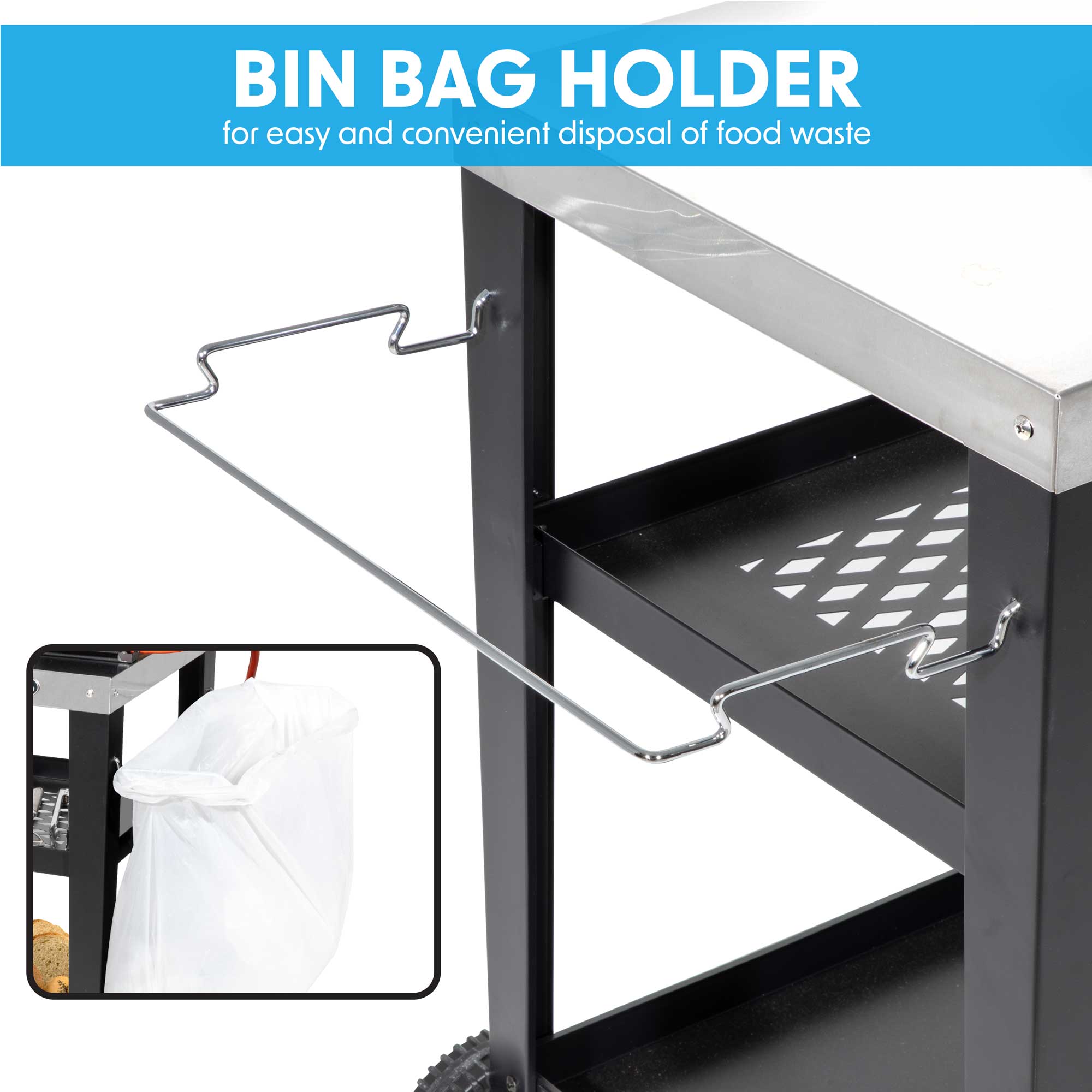 Stainless Steel BBQ Grill Cart with Utensil Holder - Portable Outdoor Cooking Trolley for Backyard, Camping & Picnic Barbecues