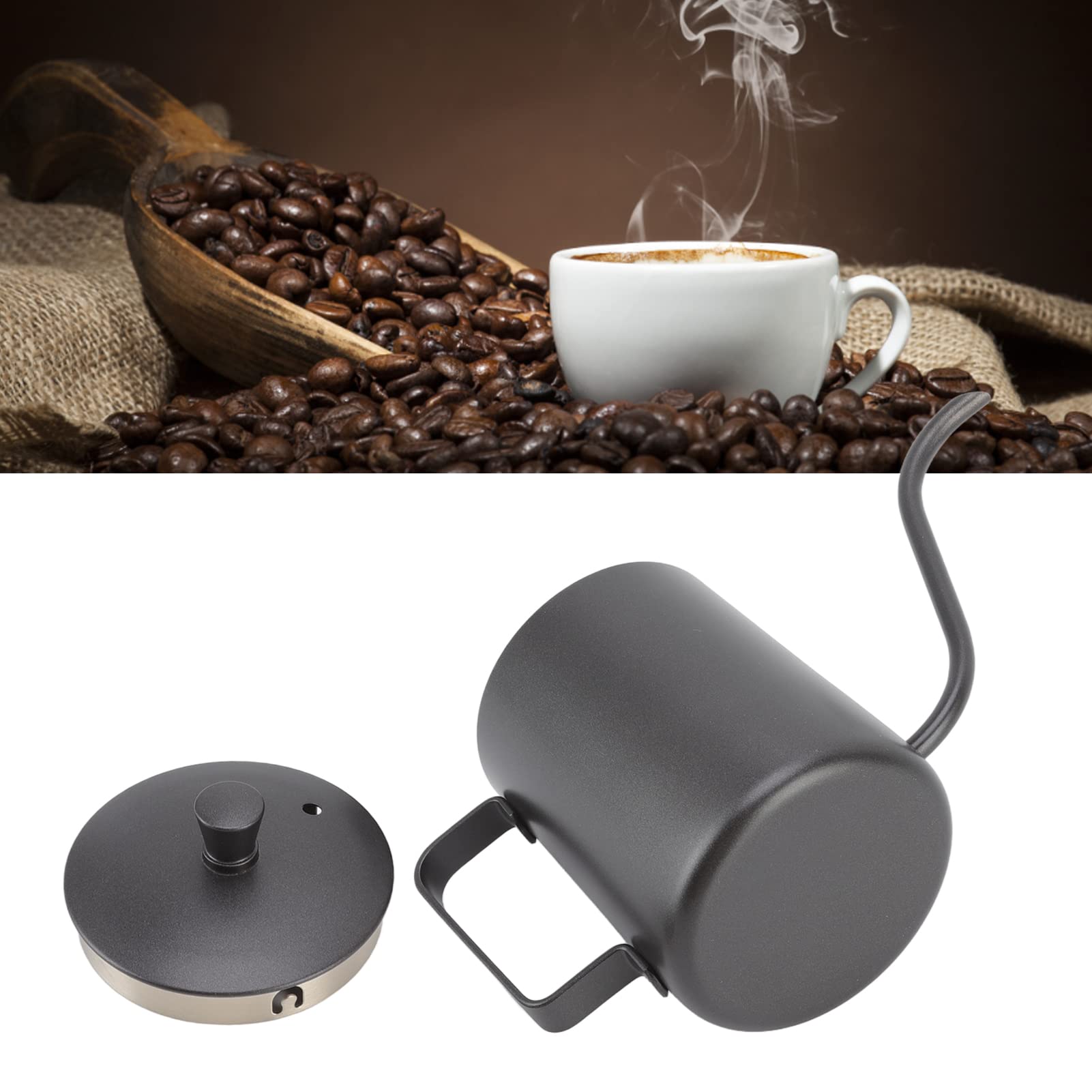 Premium Stainless Steel Pour Over Coffee Kettle - 350ml Mini Drip Coffee Maker with Long Narrow Spout & PTFE Coating (Black) | Perfect for Home Brewing, Specialty Coffee Shops & Camping Trips