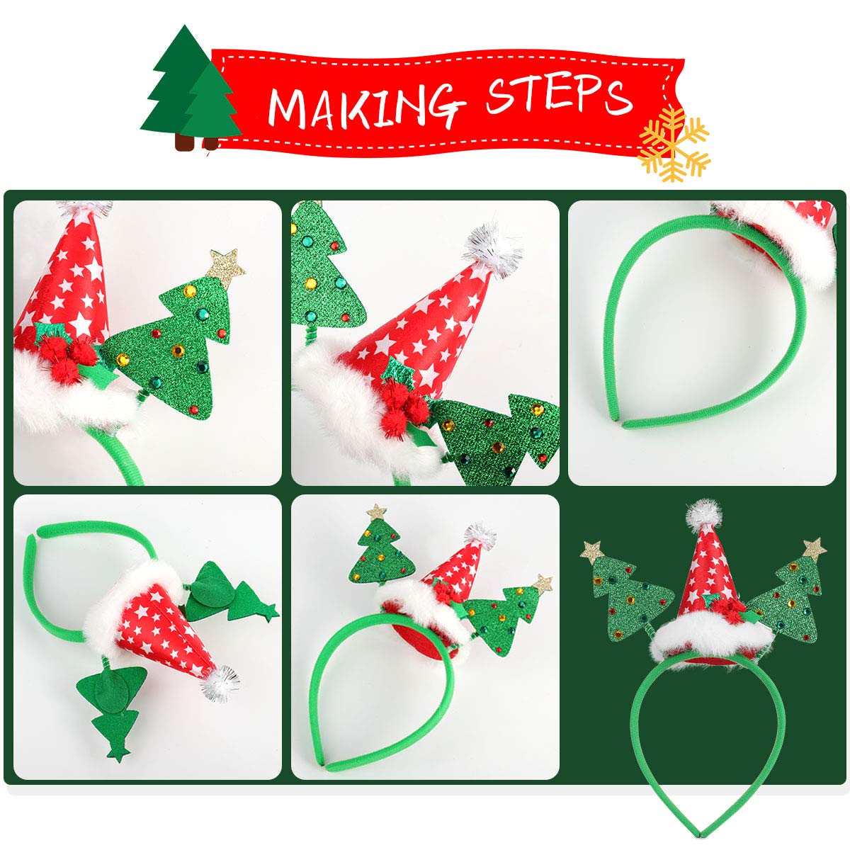 8 Pack Christmas Glasses & Headbands Set - Creative Elf Reindeer Antlers Xmas Tree Decorations for Holiday Parties | Fun Costume Accessories for Kids & Adults | Perfect for Christmas Photos, Office Celebrations & Family Gatherings