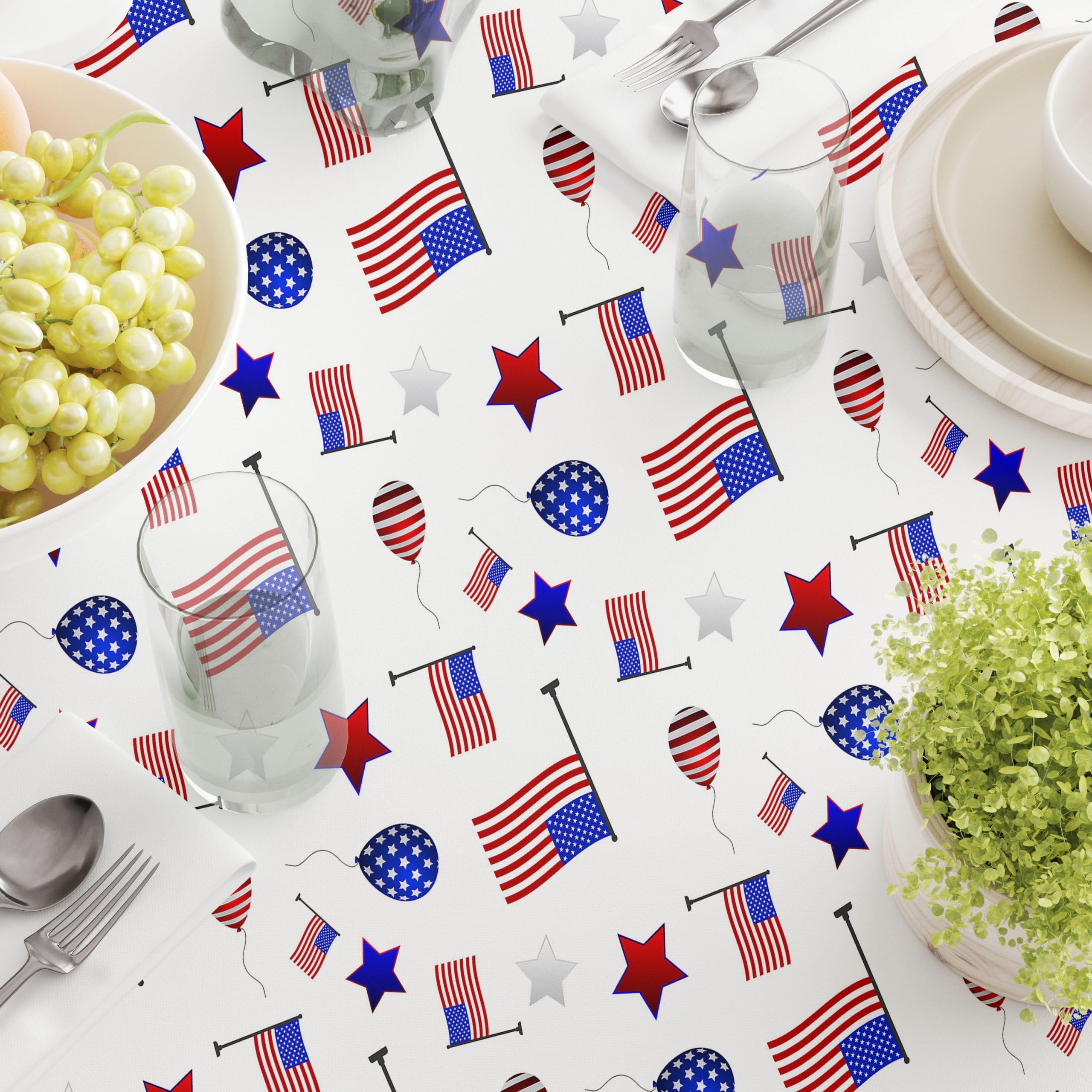 Patriotic Balloon Parade Tablecloth - 120 Inch Round 4th of July Table Cover | Machine Washable, Stain Resistant Fabric | USA Made | Perfect for Independence Day Parties, Picnics & Outdoor Celebrations