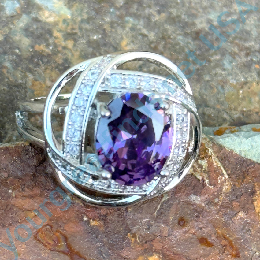Elegant Sterling Silver Ring with Purple & White Cubic Zirconia - Size 8 | Perfect for Weddings, Anniversaries & Special Occasions