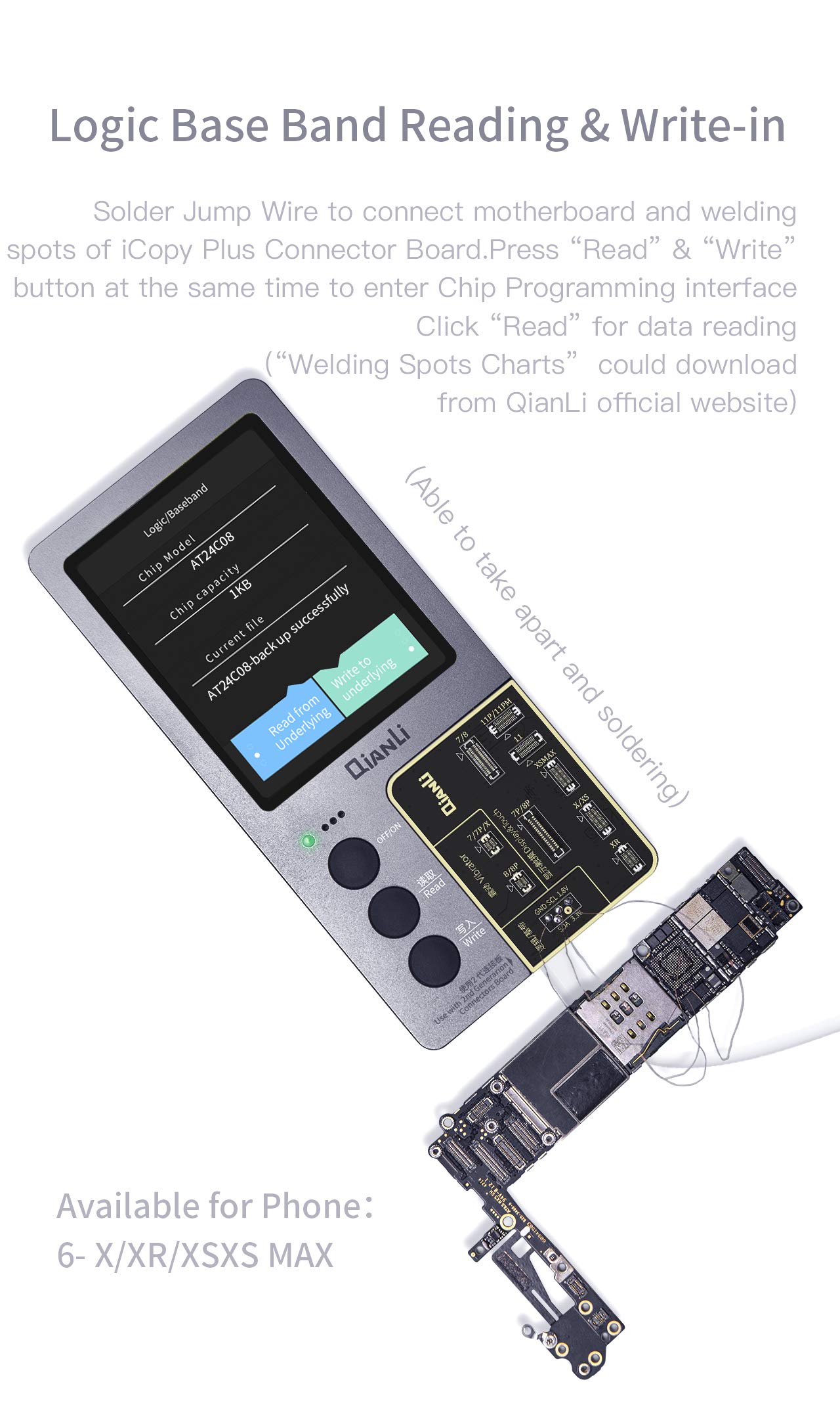 Qianli 3-in-1 iCopy Plus 2.1 iPhone LCD/Vibrator EEPROM Programmer & Battery/Lighting Board for iPhone 7/8/X/11 Pro Max - Phone Repair Tool for Screen & Battery Replacement