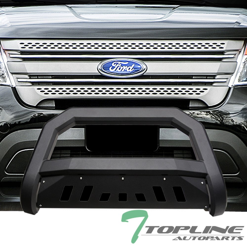 Matte Black AVT Style Bull Bar Brush Guard Front Bumper Grille Guard with Skid Plate for 2011-2019 Ford Explorer - Off-Road Protection & Truck Accessories for Adventure & Daily Driving