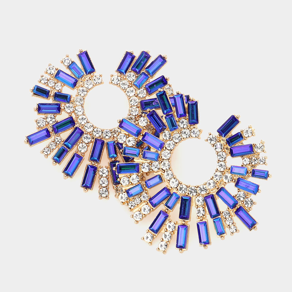 Blue AB Baguette Stone Abstract Pageant Earrings | Elegant Evening Earrings for Women | Wedding, Prom, Gala & Special Occasion Jewelry | 508802