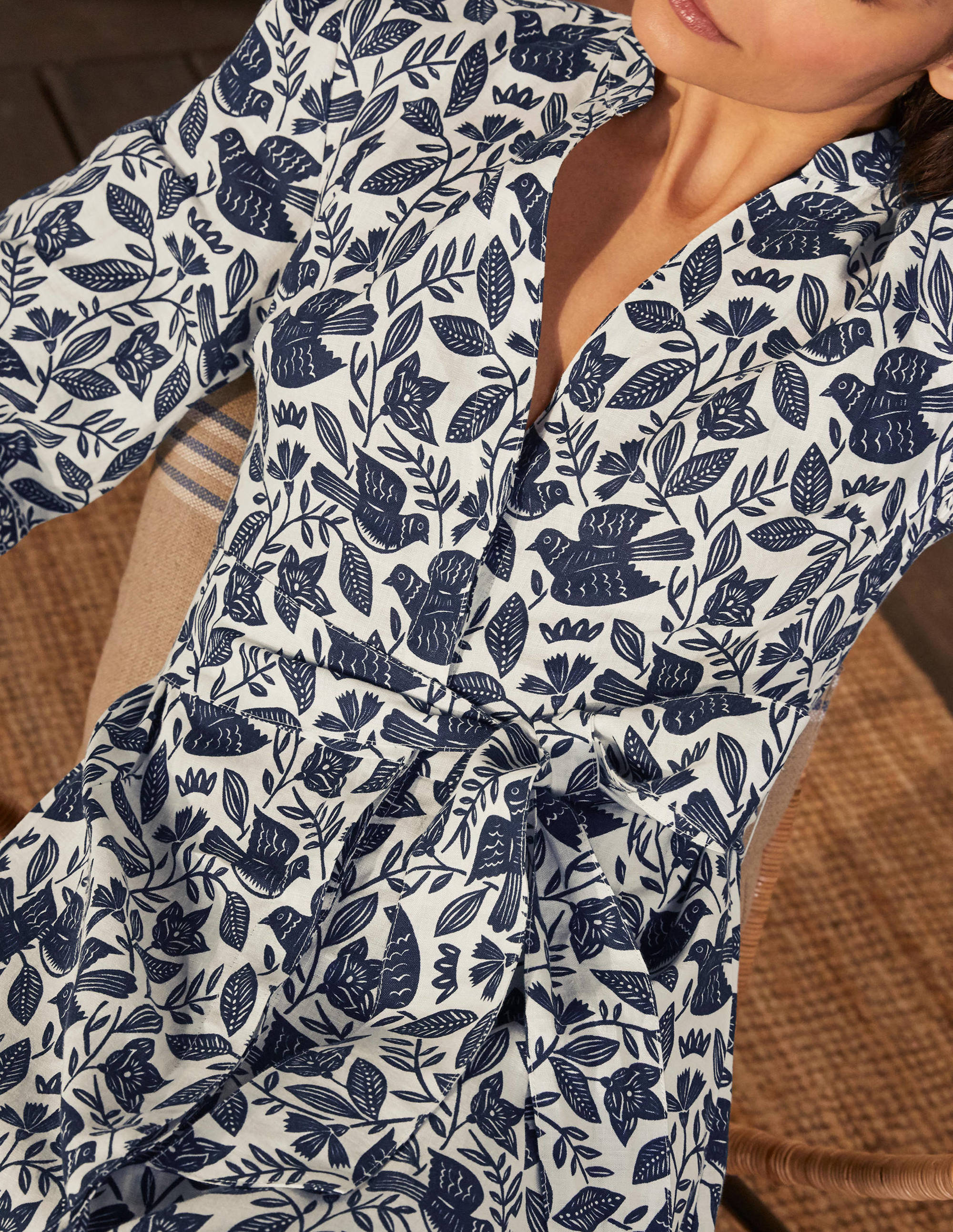 Addie Linen Midi Dress for Women - Ivory & Meadow Floral Print, Summer Casual Beach Dress, Perfect for Vacations, Dates & Outdoor Events