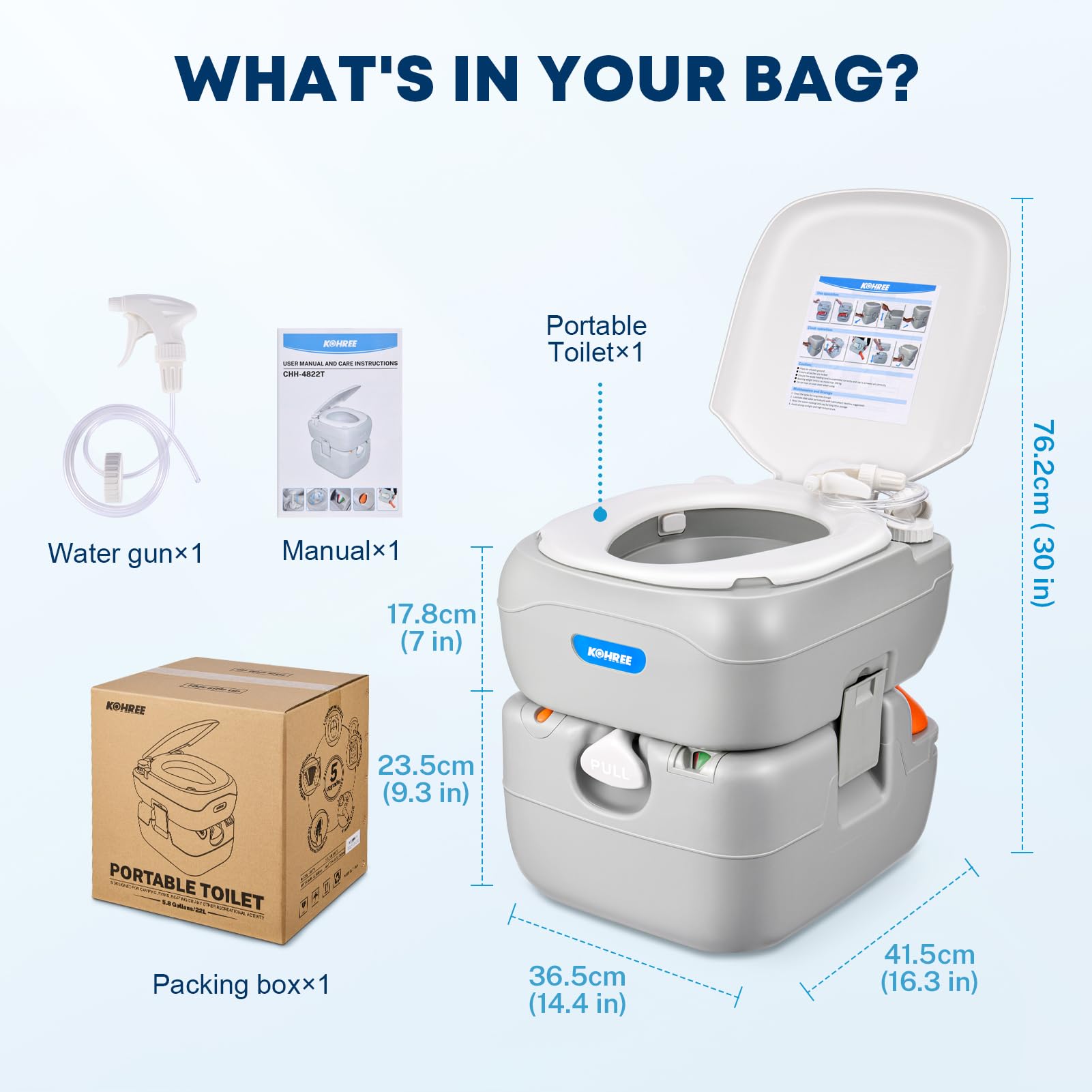 Kohree 5.8 Gallon Portable Toilet for Adults - Large Capacity Camping Toilet with Detachable Waste Tank & Leak-Proof Cassette | Level Indicator | Flushable RV Toilet | Ideal for Home, Camping, Boating & RV Travel | Outdoor & Emergency Use