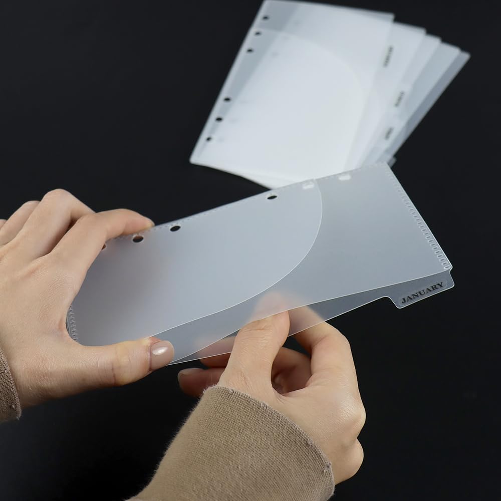 2-Pack A6 Frosted PP Cash Envelope Set - 12 Sheets with 6 Tabs, Zipperless Budget Binder Organizer with 2 Pockets for 6-Ring Binders - Perfect for Money Management, Bill Organization & Home Office Use