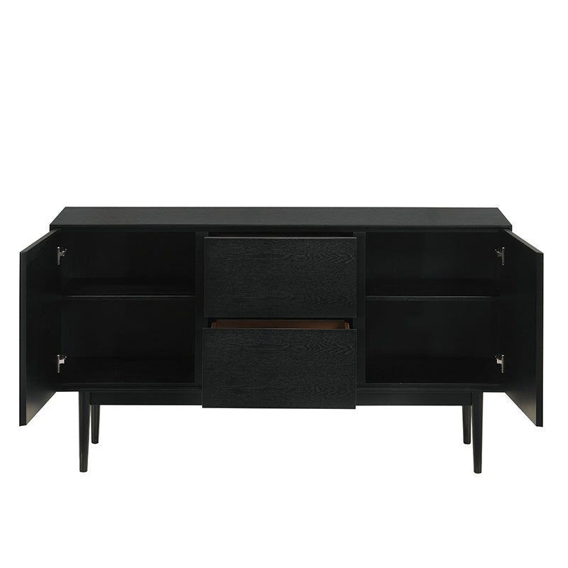 FANGO 150cm Sideboard Buffet Cabinet - Modern Black Ash Wood Storage Console Table for Dining Room, Living Room & Entryway | Perfect for Home Decor, Display & Organization