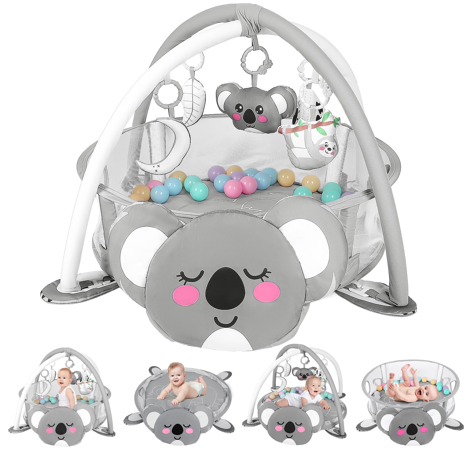 4-in-1 Baby Play Mat with Gym & 30 Balls - Tummy Time Activity for Newborns & Toddlers - Perfect Nursery Gift