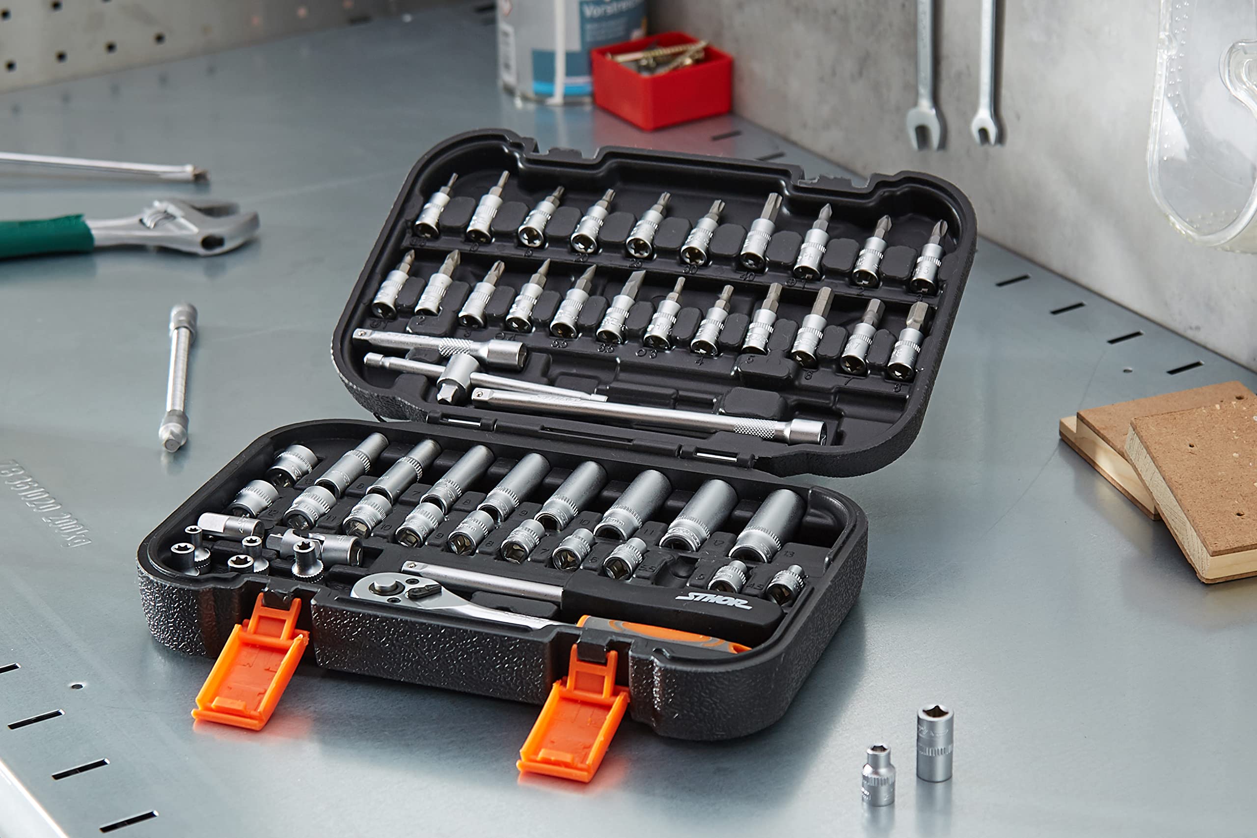 STHOR 58643 56-Piece 1/4-Inch Drive Tool Set - Complete Socket Wrench Kit for Automotive, Home Repair & DIY Projects