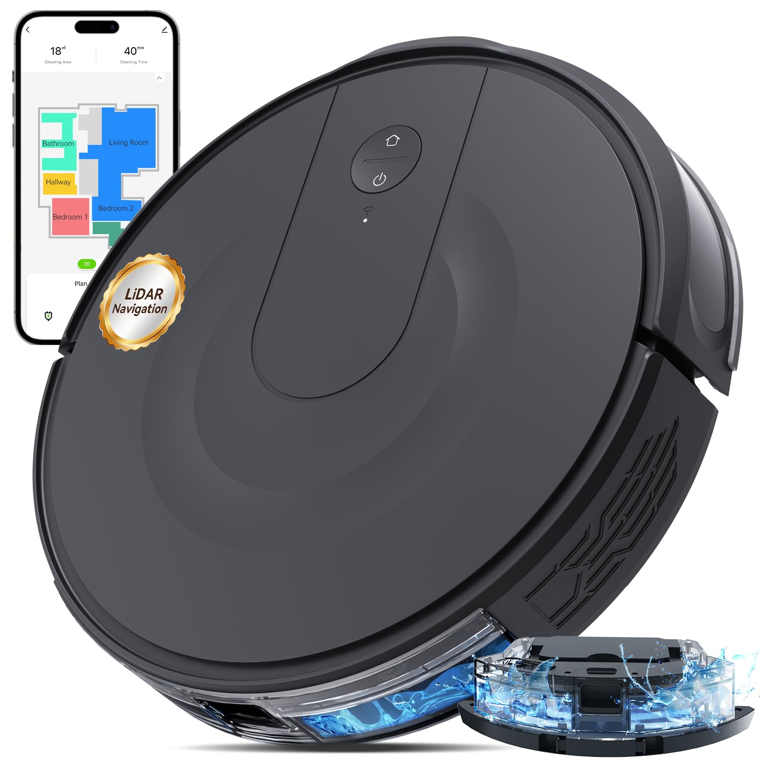 Robot Vacuum and Mop Combo with LiDAR Navigation | 9000Pa Suction Robotic Vacuum Cleaner | Ultra Slim Design | 200 Min Runtime | Auto Recharge | Customizable Cleaning for Pet Hair & Hard Floors | Perfect for Homes with Pets, Carpets & Hardwood Floors