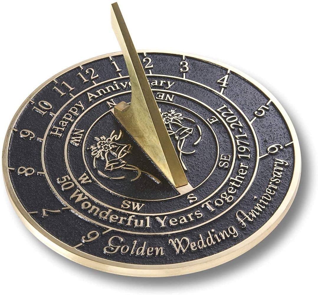 Golden Wedding Anniversary Sundial Gift - Elegant 50th Year Keepsake for Couples - Perfect for Outdoor Garden, Patio, or Beach Decor