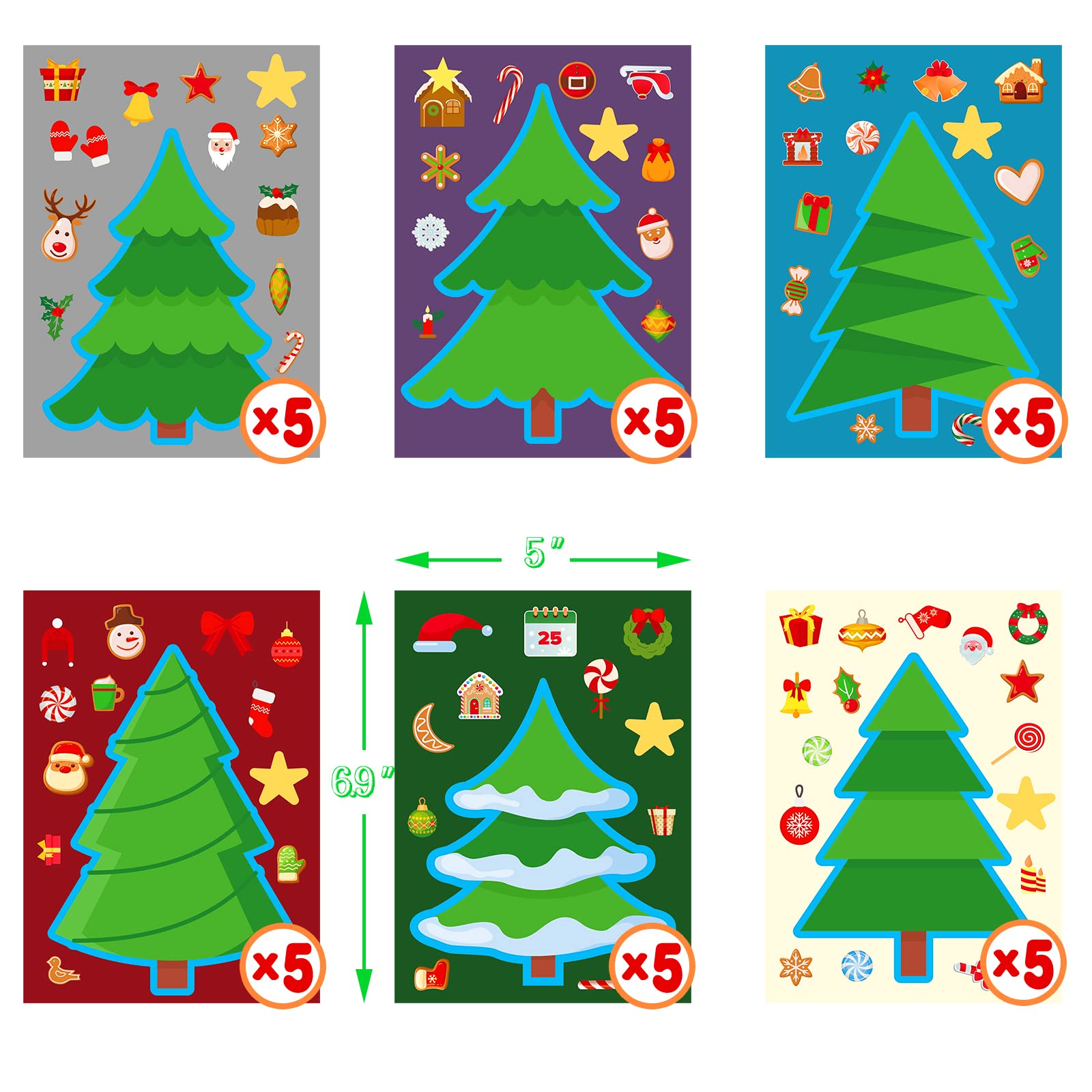 Christmas Tree Stickers for Kids - 30 Sheets DIY Holiday Decoration Stickers for Scrapbooking, Gift Wrapping & Classroom Crafts