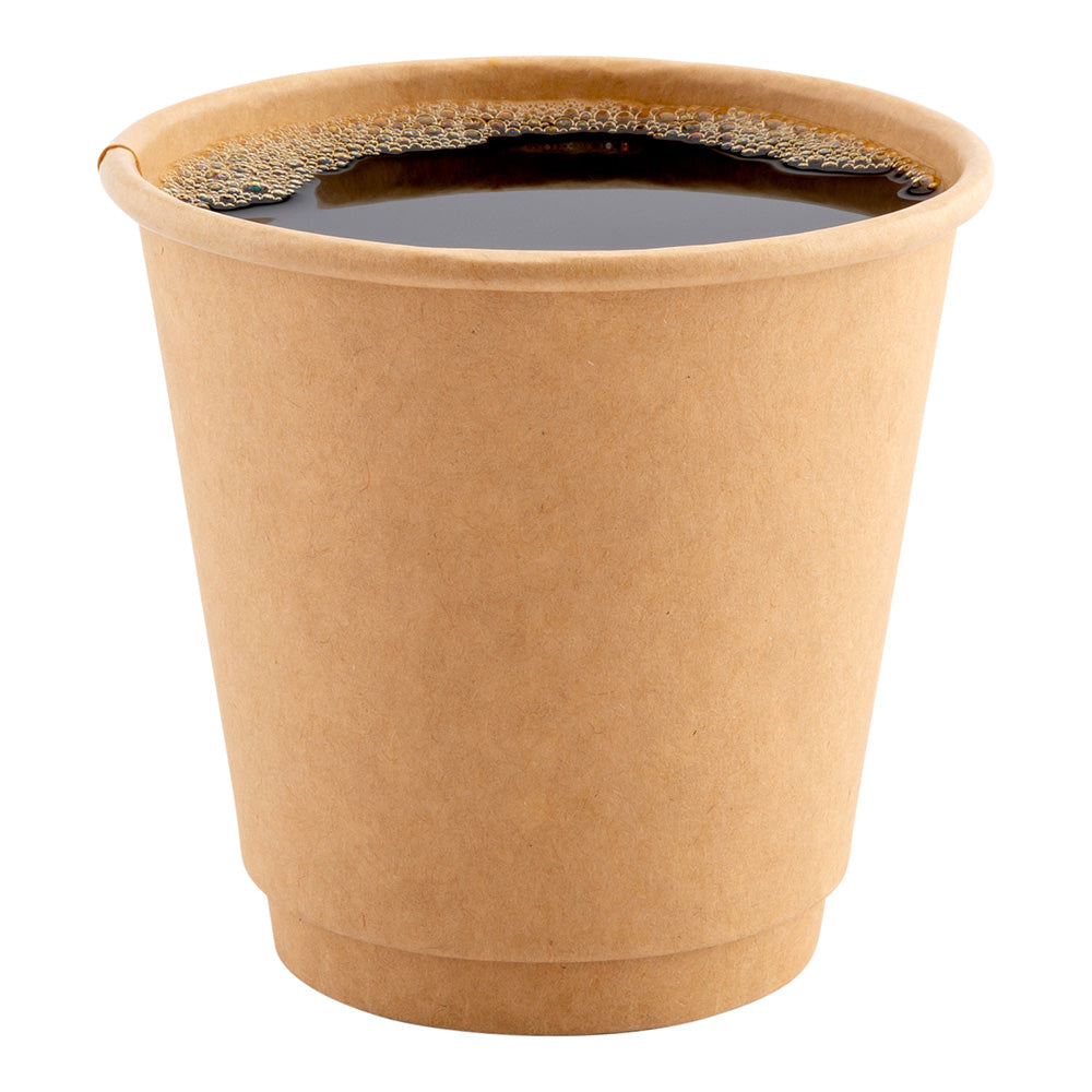 8 oz Double Wall Kraft Paper Coffee Cups - 500 Count Bulk Box (3.5