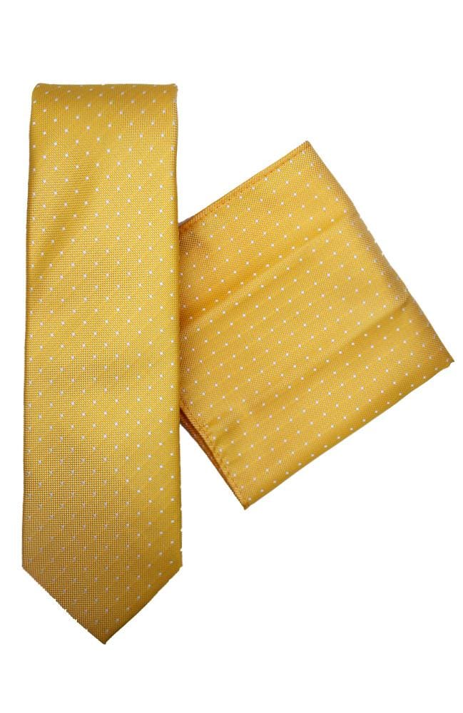 L.A. Smith Polyester Yellow Polka Dot Tie and Hank Set - Perfect for Business Meetings, Weddings & Formal Events